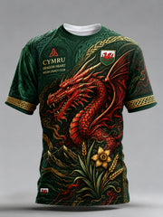 Men's Welsh Red Dragon Cultural Elements Art Print T-Shirt