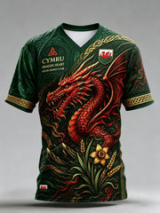 Men's Welsh Red Dragon Cultural Elements Art Print T-Shirt