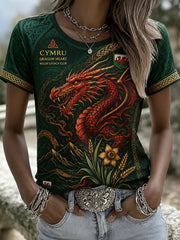 Women's Welsh Red Dragon Cultural Elements Art Print T-Shirt