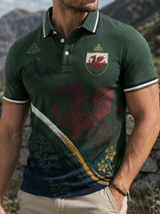 Men's Uk Wales Outdoor Running-Inspired Graphic Print Polo Shirt