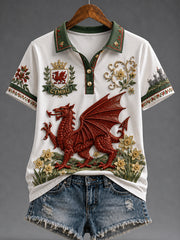 Women's Welsh Cultural Element Art Print Polo