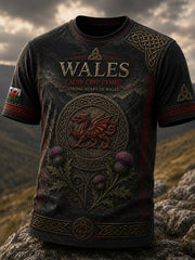 Men's Wales Outdoor Hiking Cultural Elements Art Print T-Shirt