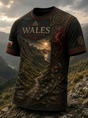 Men's Wales Outdoor Hiking Cultural Elements Art Print T-Shirt