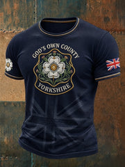 Men's England Yorkshire Day White Roses Art Printed T-shirt
