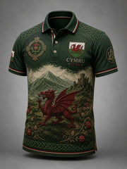 Men's Welsh Red Dragon Art Print Polo