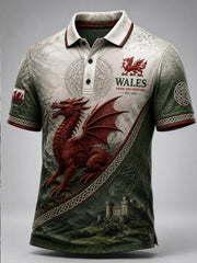 Men's Welsh Red Dragon Art Print Polo
