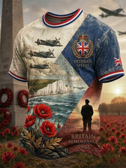 Men's Retro British Veterans Memorial Print Short-Sleeve T-Shirt