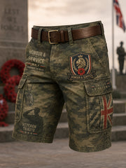 Men's Camouflage Cargo Shorts With Veteran Commemorative Elements