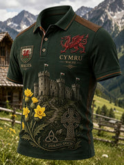 Men's Welsh Red Dragon Cultural Elements Art Print Polo