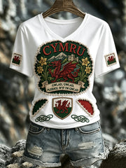 Women's Wales Red Dragon Cultural Elements Art Print T-Shirt