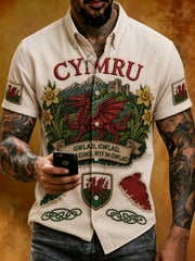 Men's Welsh Red Dragon Cultural Elements Art Print Short-Sleeve Shirt