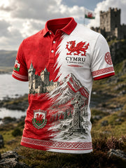Men's Welsh Red Dragon Cultural Elements Art Print Polo