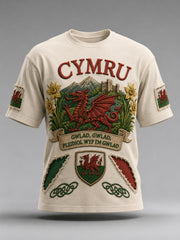 Men's Welsh Red Dragon Cultural Elements Art Print T-Shirt