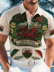 Men's Welsh Red Dragon Cultural Elements Art Print Polo
