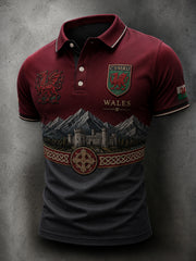 Men's Welsh Red Dragon Cultural Elements Art Print Polo