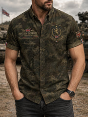 Men's Short-Sleeve Shirt With Camouflage And Military-Style Prints