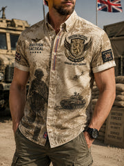 Men's Short-Sleeve Shirt With Camouflage And Military-Style Prints