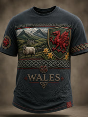 Men's Welsh Red Dragon Cultural Elements Art Print T-Shirt