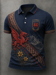 Men's Welsh Red Dragon Cultural Elements Art Print Polo