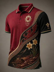Men's Welsh Red Dragon Cultural Art Print Polo