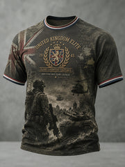Men's Vintage Camouflage Military-Style Print Raglan Short-Sleeve T-Shirt
