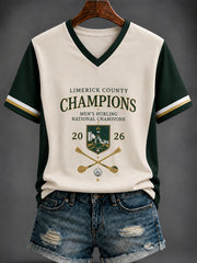 Women's Limerick Hurling Printed V-neck T-shirt
