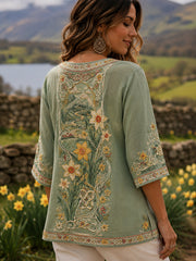 Women's Welsh-Inspired Art Print V-Neck Top