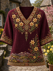 Women's Welsh-Inspired Art Print V-Neck Top