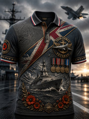 Men's British veteran print polo shirt