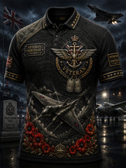 Men's British veteran print polo shirt