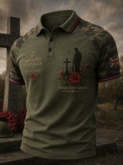 Men's Short-Sleeve Polo Shirt With Vintage Military Veteran Commemorative Print