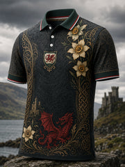 Men's Welsh Red Dragon Cultural Elements Art Print Casual Polo