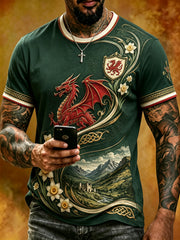 Men's Welsh Red Dragon Cultural Elements Art Print Casual T-Shirt