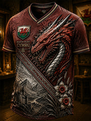 Men's Welsh Ddraig Goch Printed V-neck T-shirt