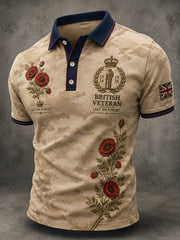Men's Short-Sleeve Polo Shirt With Vintage Camouflage And Military Commemorative Print