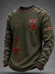 Men's Veteran Memorial Graphic Print Waffle-Knit Raglan Long-Sleeve T-Shirt