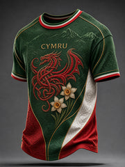 Vintage-Style Welsh Art Print Casual T-Shirt