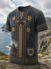 Men's Welsh-Themed Commemorative Art Print Casual T-Shirt