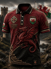 Men's Welsh Red Dragon Printed Polo Shirt