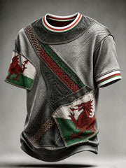 Vintage-Style Welsh Art Print Casual T-Shirt