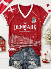 Women's Patriotic Graphic Print Raglan-Sleeve V-Neck Short-Sleeve Top