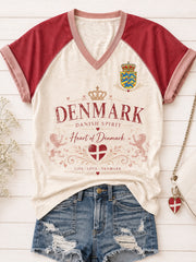 Women's Patriotic Graphic Print Raglan-Sleeve V-Neck Short-Sleeve Top