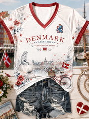 Women's Patriotic Graphic Print Raglan-Sleeve V-Neck Short-Sleeve Top