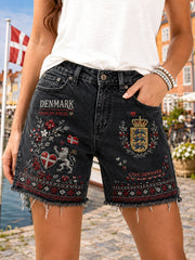 Women's Casual Denim Shorts With Patriotic Commemorative Print