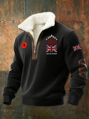 Men's Lest We Forget Print Plush Stand Collar Shirt