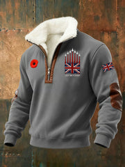 Men's Lest We Forget Print Plush Stand Collar Shirt