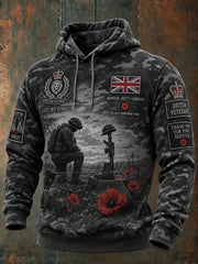 Men's Long-Sleeve Hoodie With Remembrance Day Veteran Commemorative Print