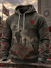 Men's Long-Sleeve Hoodie With Remembrance Day Veteran Commemorative Print