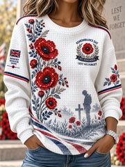 Women's Remembrance Day Veteran Commemoration Print Waffle-Knit Long-Sleeve Top
