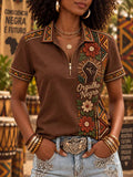Camisa Polo Feminina Retrô 1695 com Estampa do Padrão 'Our Pride'
